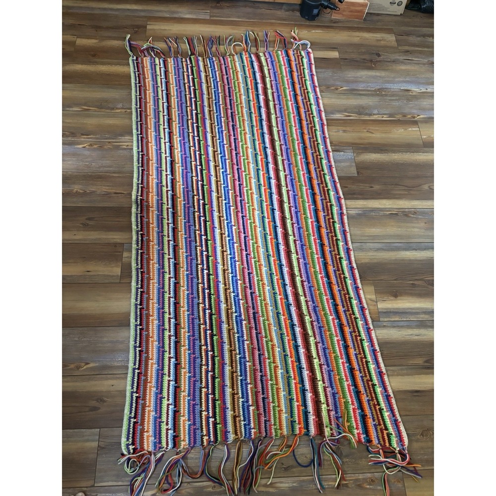 Crochet Oversized Throw Blanket Afghan Homemade‎ 64"x32" Multi-Color Stripe